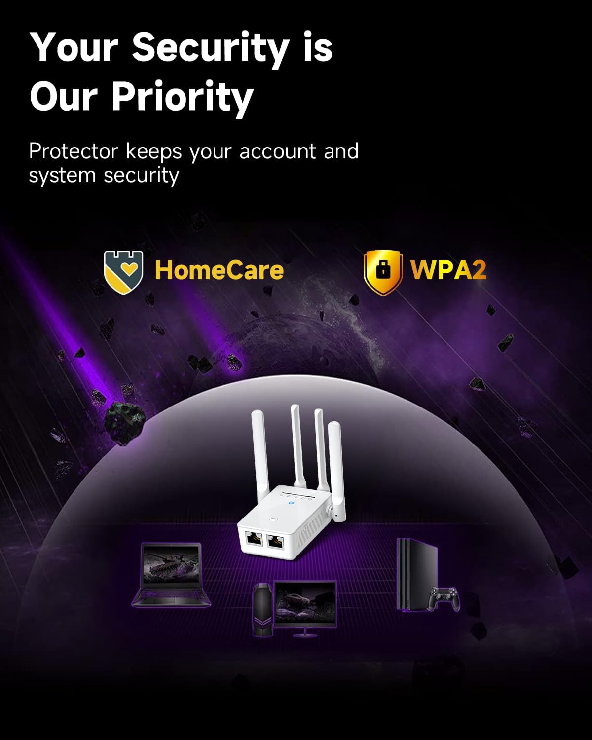 WiFi Extender Signal Booster with Ethernet Port, Wide Coverage WiFi Repeater for Home