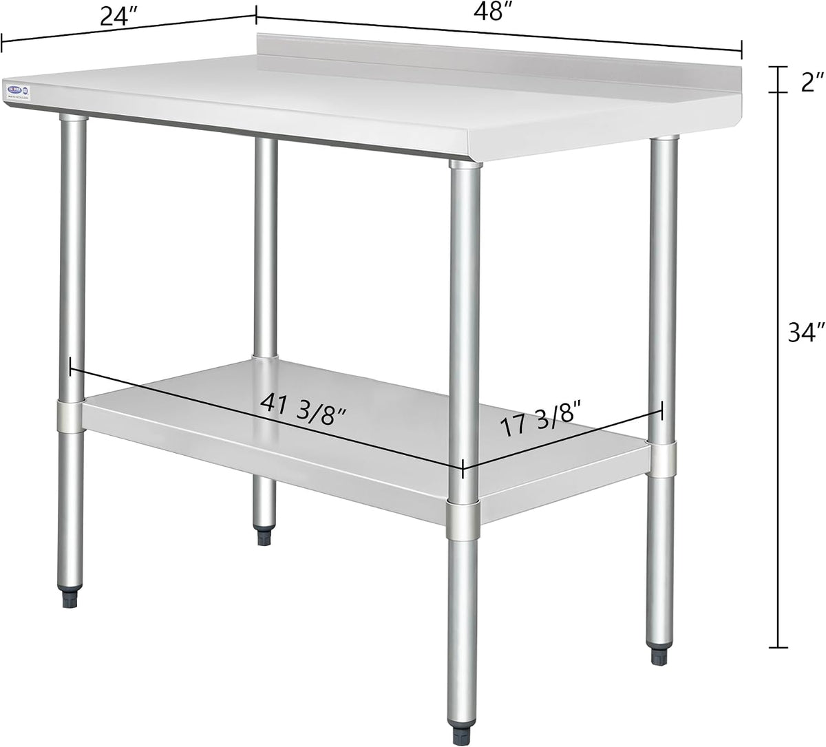 HARDURA Stainless Steel Table with Backsplash 24x48 Inches