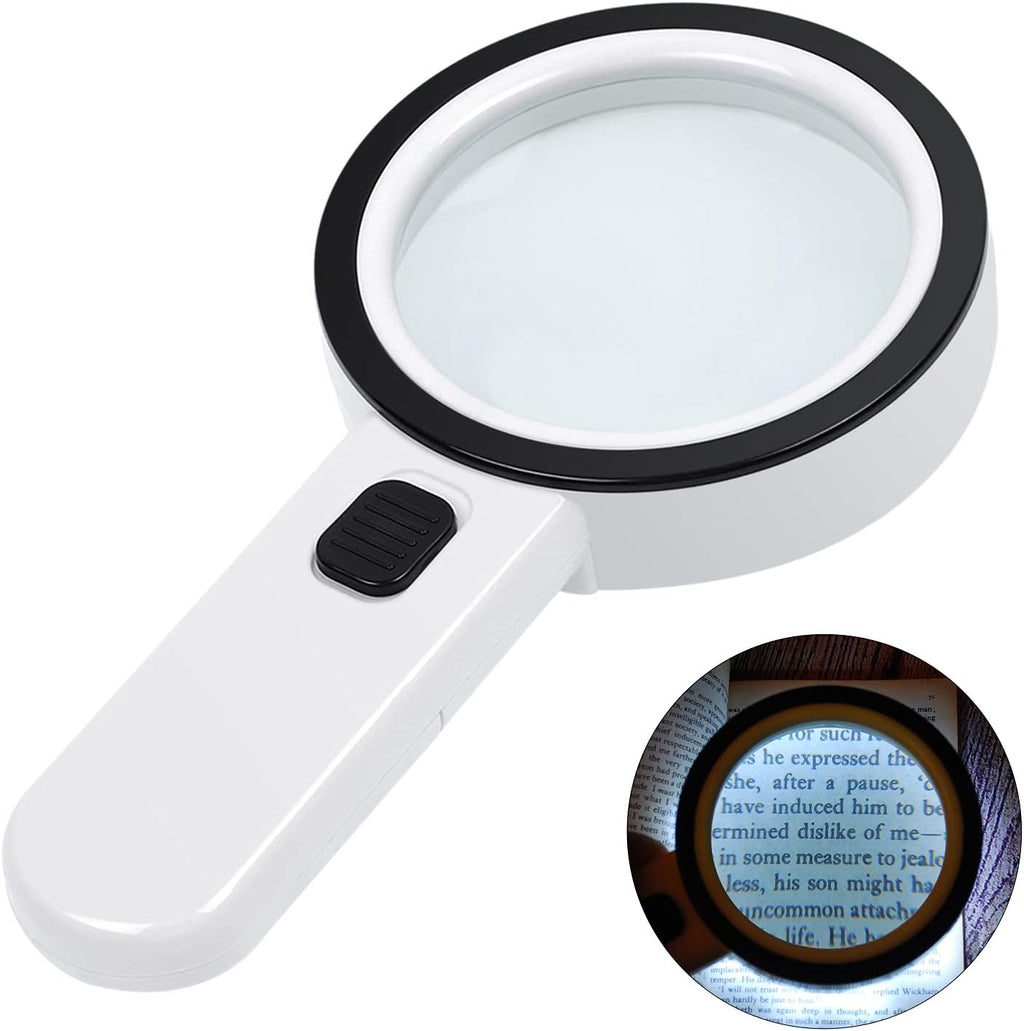 Magnifying Glass with Light, Double-Layer Glass Lens Handheld Large Magnifying Glass 12 LED Lighted Magnifier for