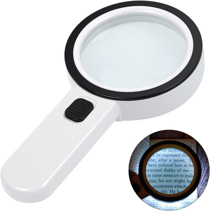 Magnifying Glass with Light, Double-Layer Glass Lens Handheld Large Magnifying Glass 12 LED Lighted Magnifier for