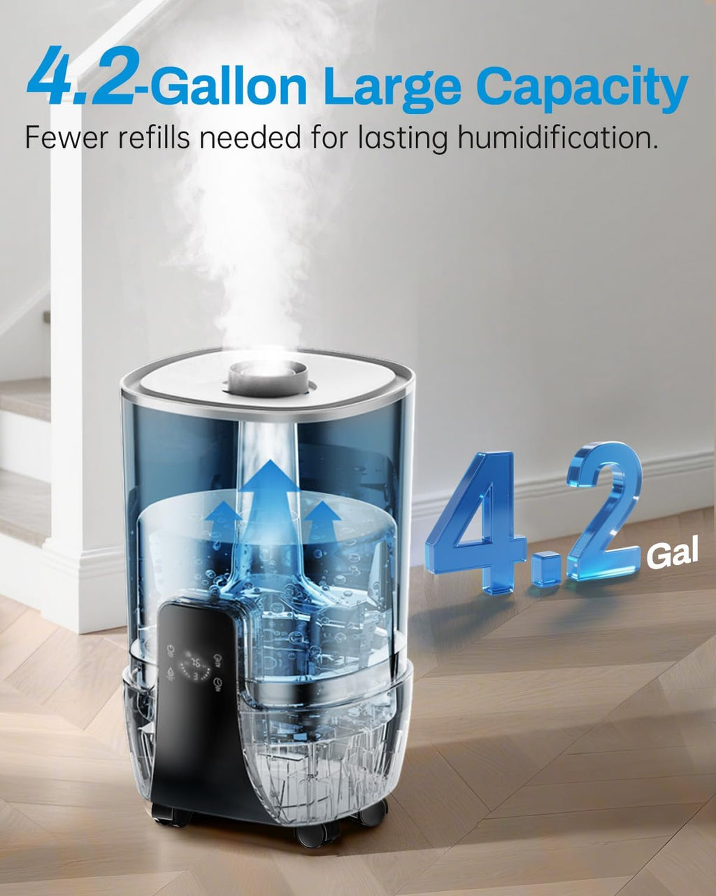 Humidifier large room 16L Whole house Humidifier 2000 sq.ft | 3 Atomizers, Humidity Control, 50 Hours, Ultrasonic