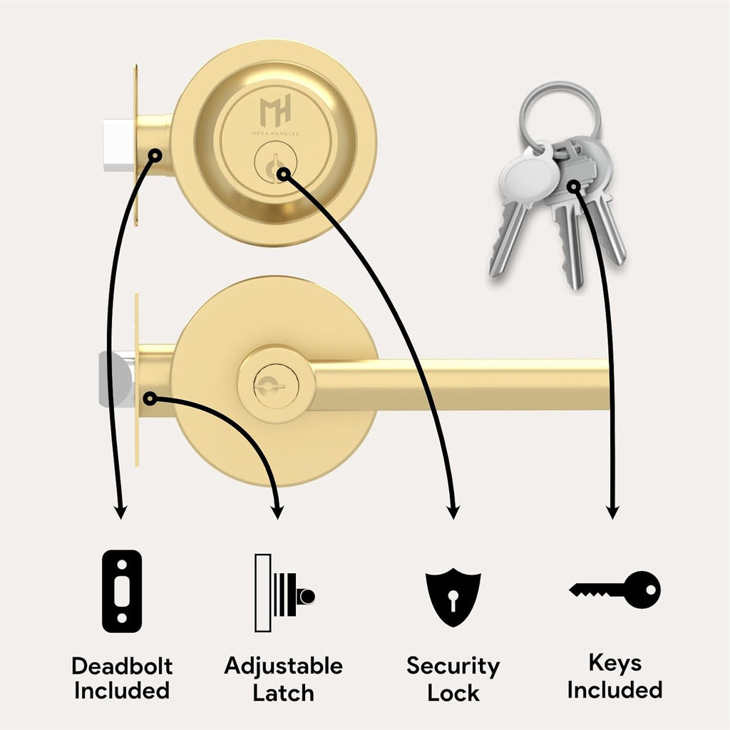 Ronn Entry Combo (1 Pack), Door Handle with Lock, Satin Brass | Satin Brass, Entry Combo Door Handle, Deadbolt Lock