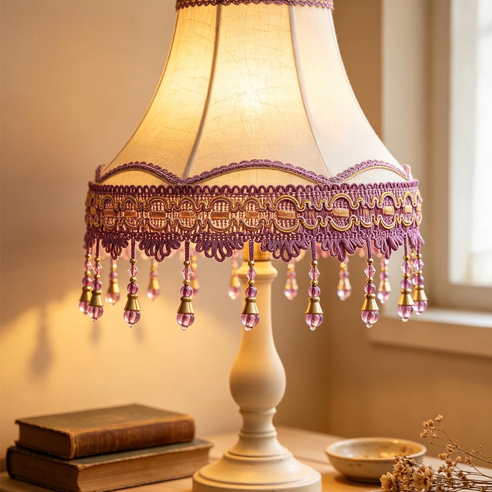 4 Yards Deep Purple Beaded Fringe Trim, Tassel for Sewing DIY
