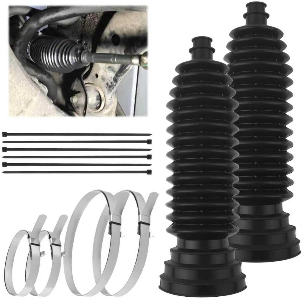 2PCS Thick Silicone Car Inner Tie Rod Boot Upgrade Large Caliber,Cuttable Car Rack and Pinion Boot Kit Includes Ties/Clamps,Professional Cars Steering Rack Boots Kit (Black)