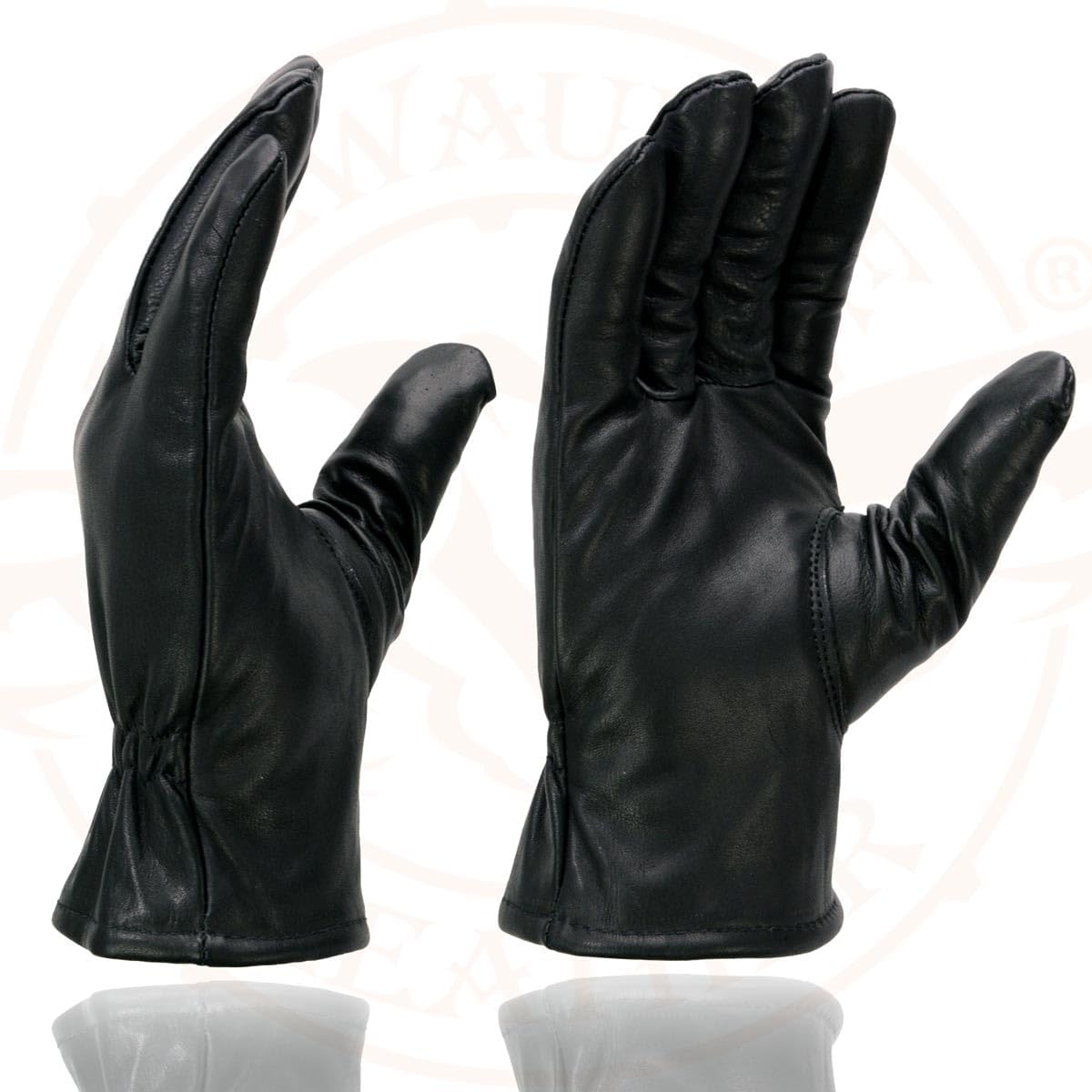SH734 Men's Black Thermal Lined Leather Motorcycle Gloves w/Cinch Wrist Closure