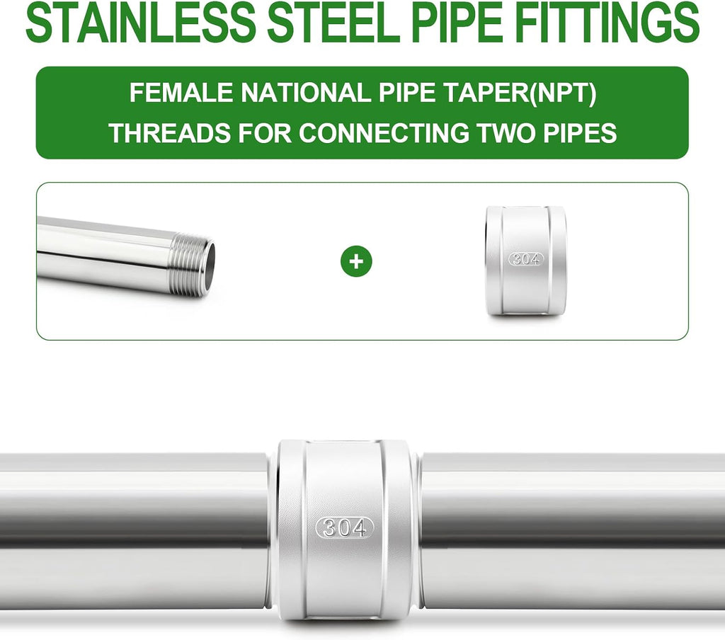 TAISHER 1PCS 304 Stainless Steel Cast Pipe Fitting, Coupling, 4" NPT Female Threaded