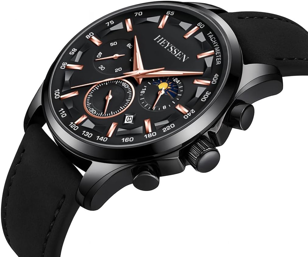 Watches for Men Chronograph Analog Luminous Quartz Watch Blue Black Luxury Genuine Leather Mens Watches Business