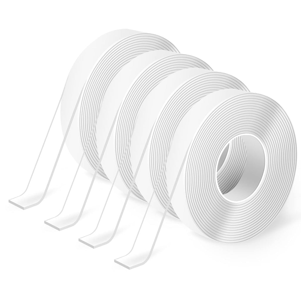 Traceless Double-Sided Tape, 1/24" x 1/2" x 10', 4 Rolls, Crystal