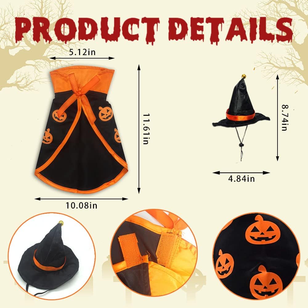 Halloween Cat Costume Cloak Witch Hat Pet Accessories Halloween Adjustable Pumpkin Pet Costumes Clothes Set