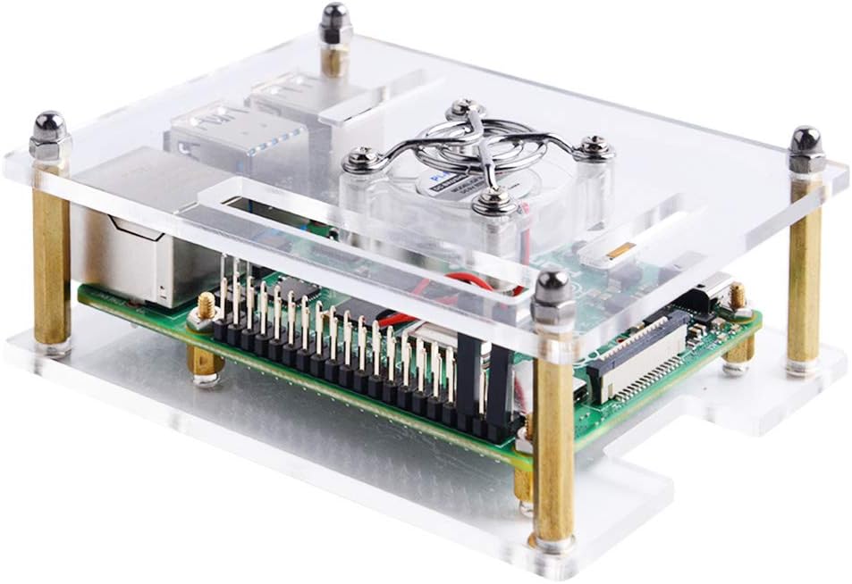 GeeekPi Acrylic Case for Raspberry Pi 4 Model B & Raspberry pi 3 Model B+, Pi Case with Cooling Fan and 7PCS Heatsinks for Raspberry Pi 4 Model B/Pi 3B+/ Pi 3B/ 2B (Clear)