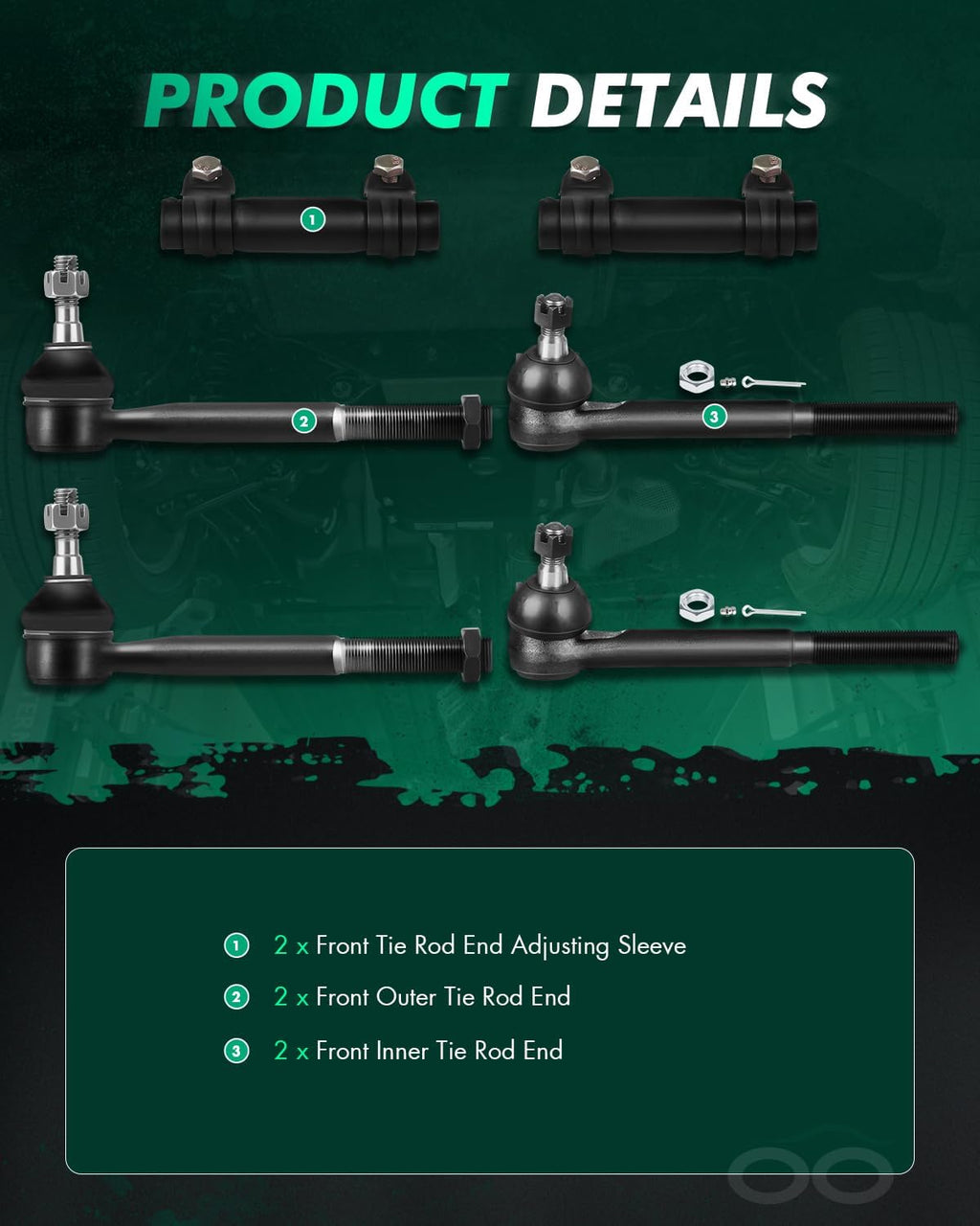 SCITOO 6pcs Suspension Kit 2 Outer 2 Inner Tie Rod Ends 2 Adjusting Sleeves