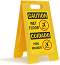 Caution Wet Floor Sign - Bilingual, Cuidadao Piso Mojada, 25 x 12 inch, Standing/Folding Floor Sign, Double-Sided