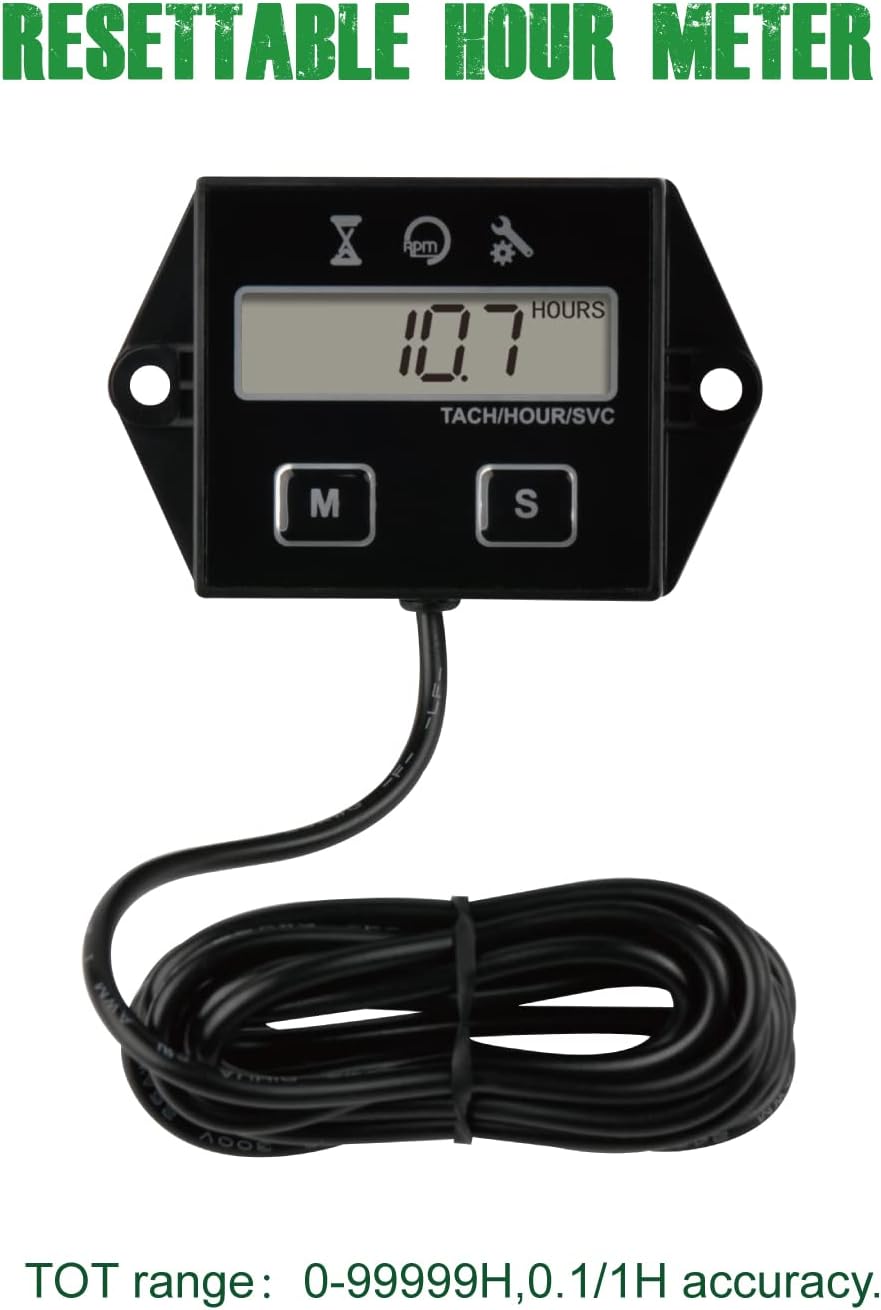 YOOREAL Digital Inductive Tach Hour Meter,RPM Gauge Meter Tachometer