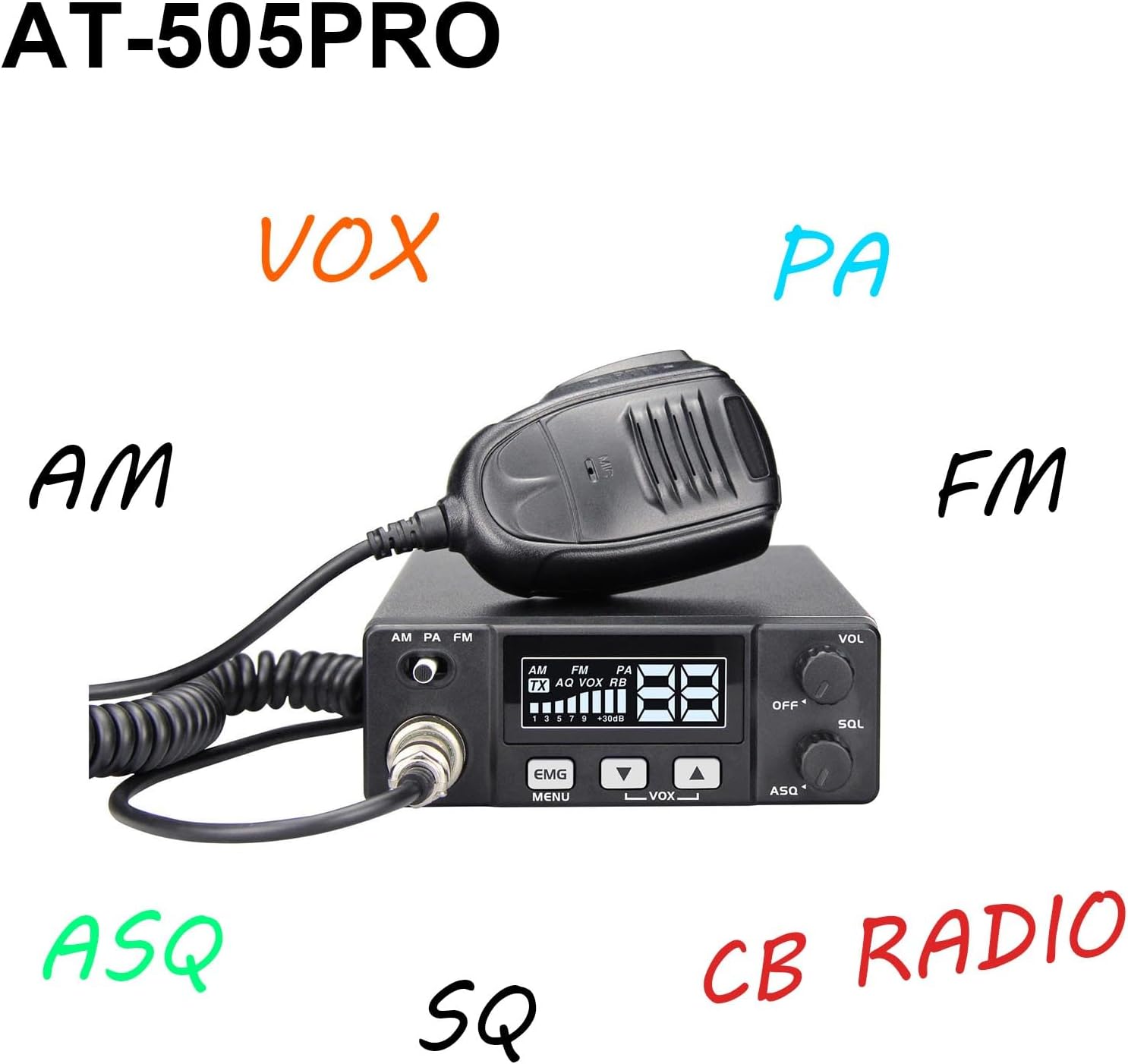 Mini CB Radio with Antenna Kit for Truck, Mobile CB Radio with AM FM PA | EMG Channel 9/19, VOX, 4-Watt Output for