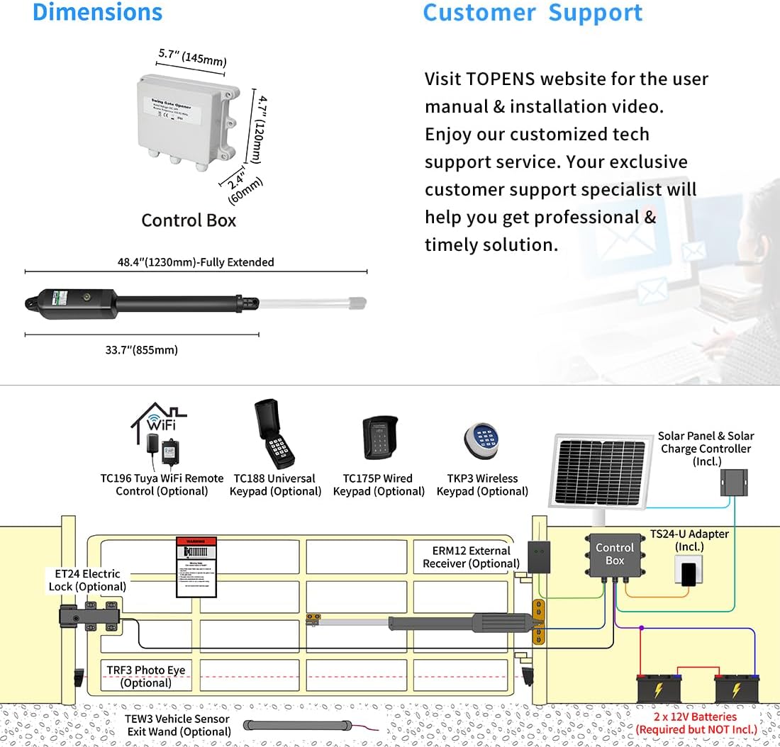 A5S Solar Single Swing Gate Opener Medium Duty