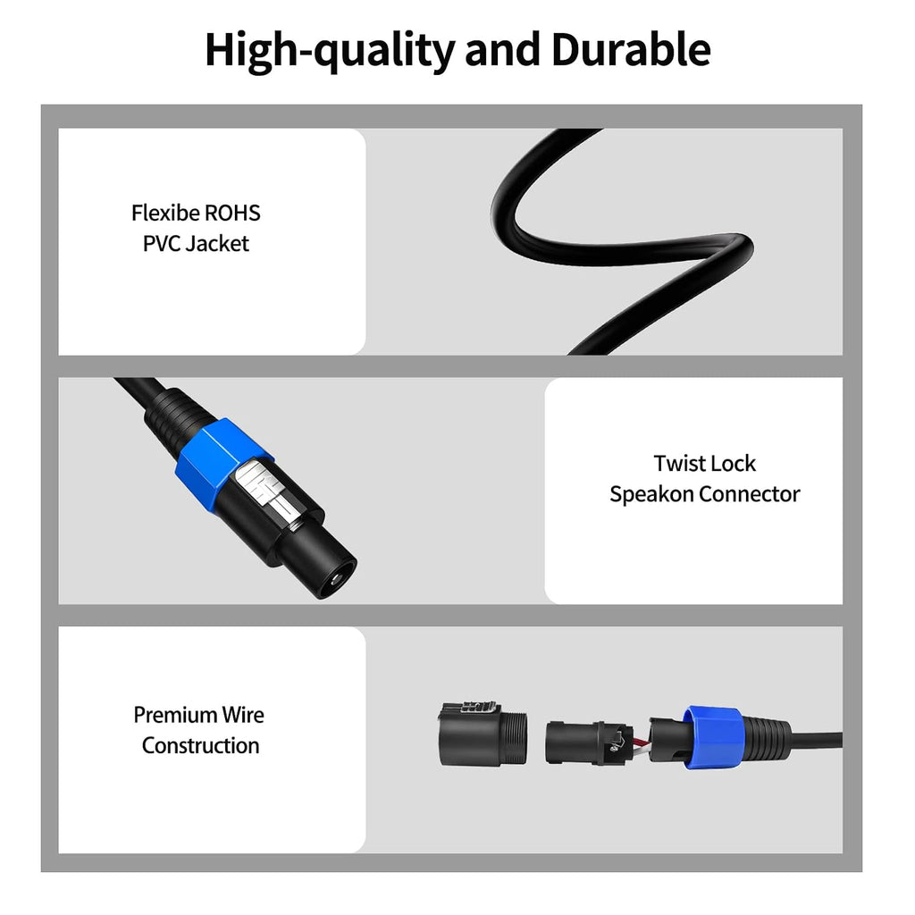 2-Pack 25ft Speakon to Speakon 12AWG Cable Twist Lock Pro Speaker Cord