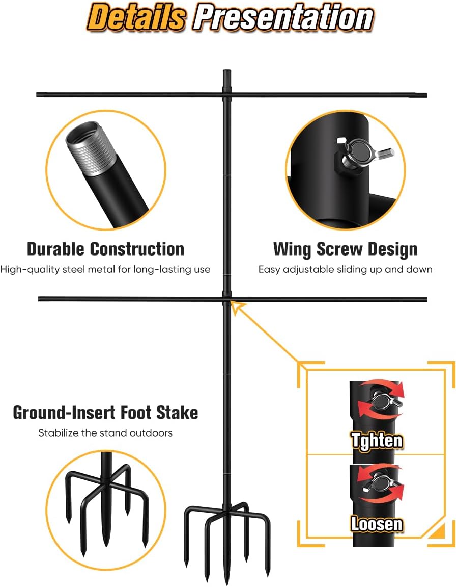 Adjustable Shooting Target Stand with 5-Prong Base, Portable Steel Target Holder with 9 Clips and 15 pcs Paper, Ideal