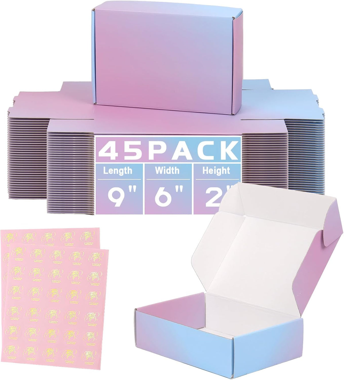 9"x6"x2" Shipping Boxes 45 Pack, Corrugated Packaging Mailer Boxes, ‎Purple Gradient Shipping Packaging Boxes for