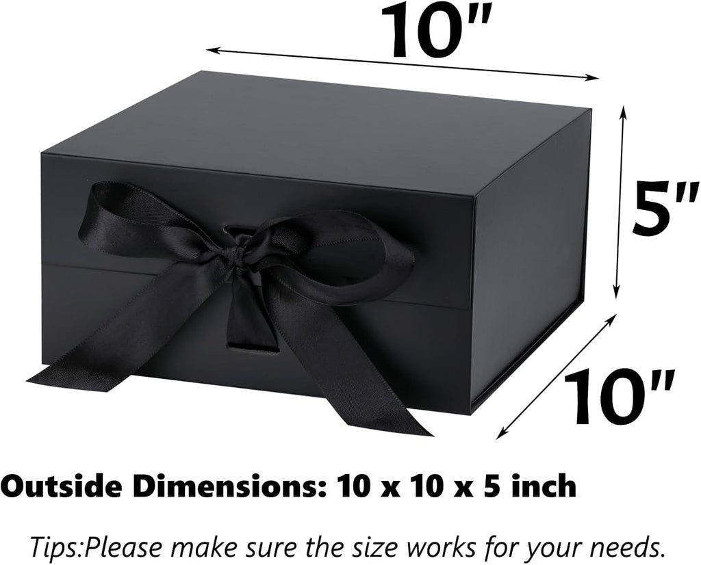 Black Gift Box,10x10x5 Inches Gift Boxes with Lids for Presents with Magnetic Closure and Ribbon for