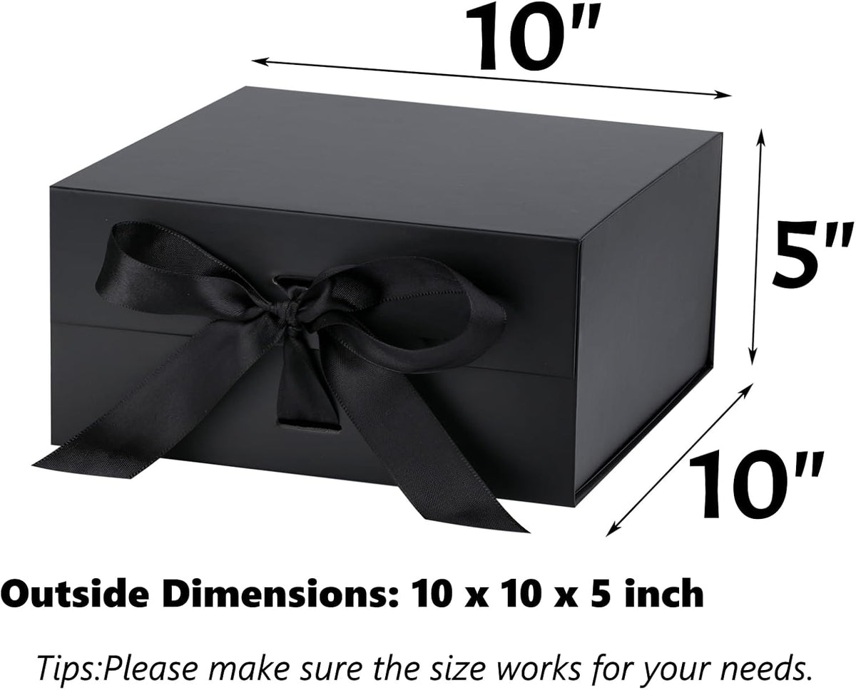Black Gift Box,10x10x5 Inches Gift Boxes with Lids for Presents with Magnetic Closure and Ribbon for
