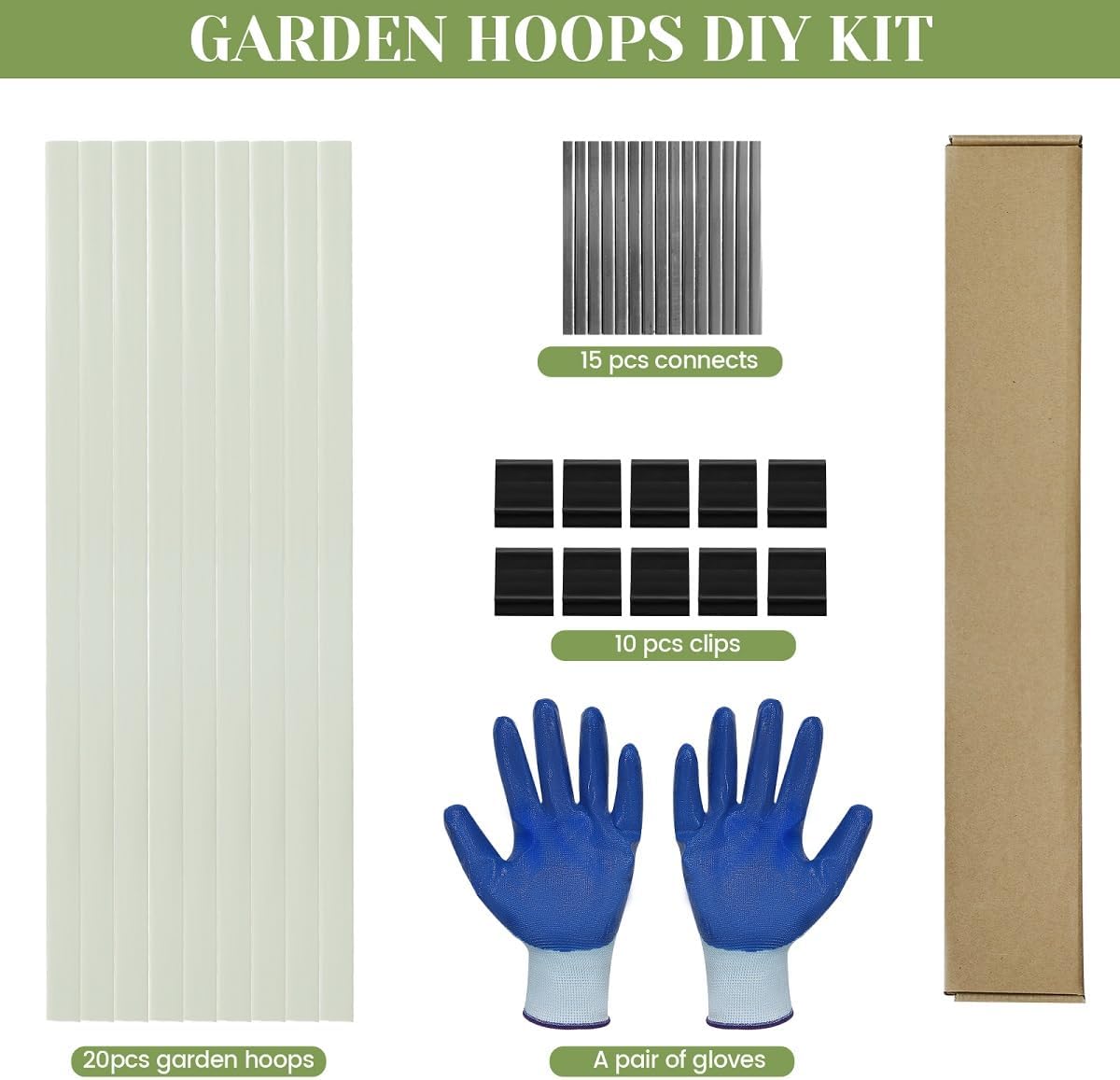 Greenhouse Hoops 20pcs, Garden Hoops for 1-3.5ft Wide Raised Bed, 5 Sets of 5.6ft Long Super Bendable Fiberglass