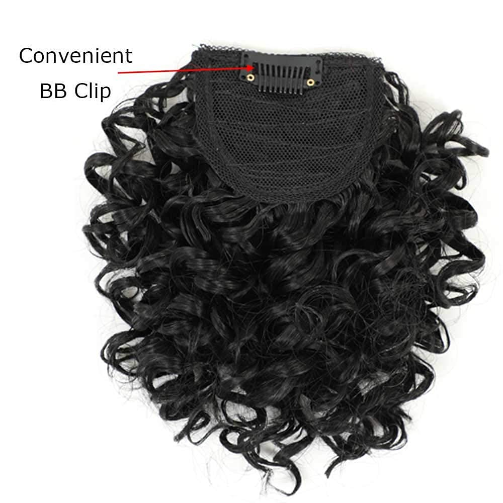 Curly Bangs for Black Women Short Afro Kinky Curly Bangs Clip in Bangs(1B,single bangs)