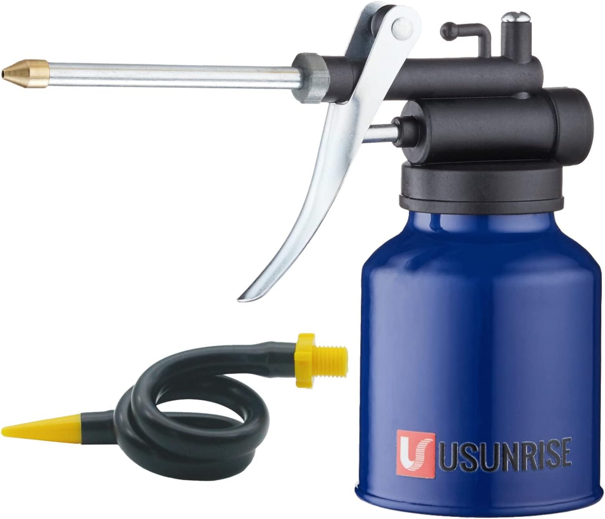 Oil Can Pump Heavy Duty Pistol Type Oiler with Metl & Flexible Spout (Blue)
