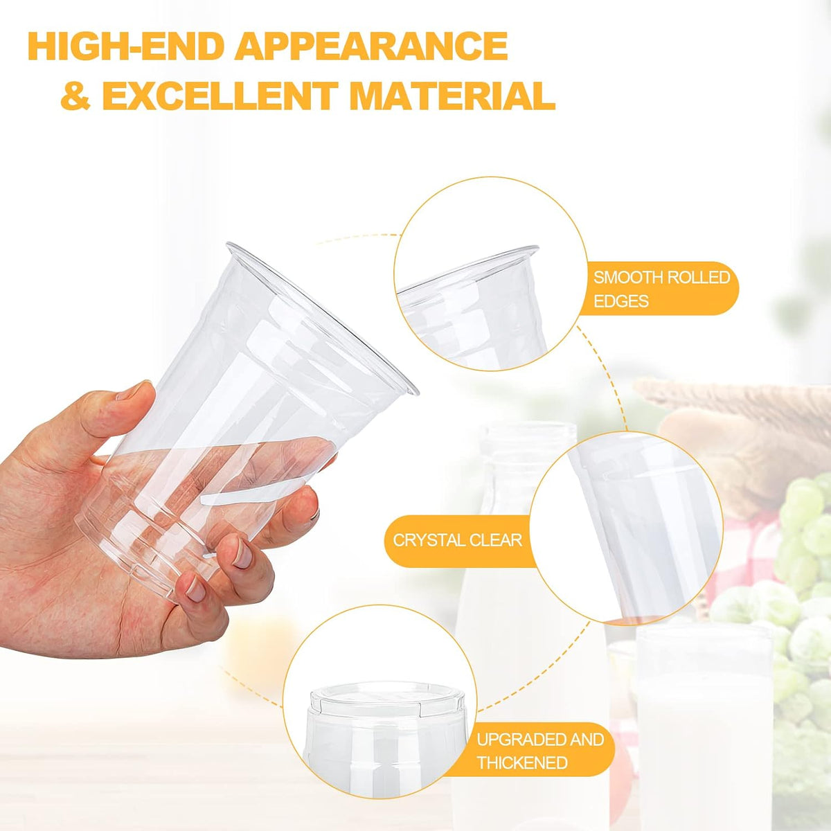 100 Count - 16 Ounce Plastic Cups, Ice Coffee Cups To Go - Crystal Clear PET Party Cups