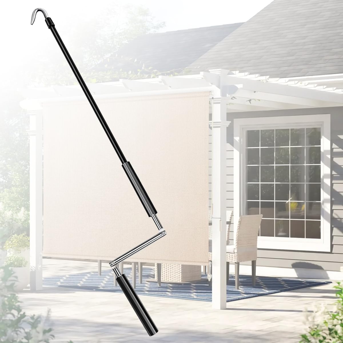 Awning Crank Handle & Wand, Metal Shade Crank Replacement for Patio（Black）
