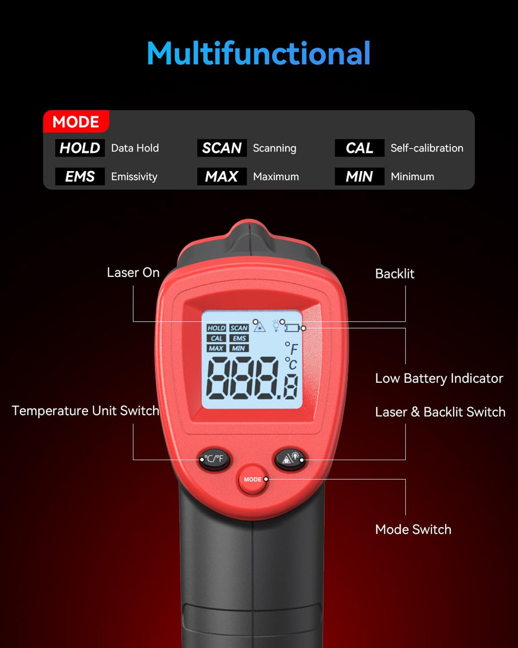 Infrared Thermometer, Digital Surface Temperature Gun -58℉ to 1094℉