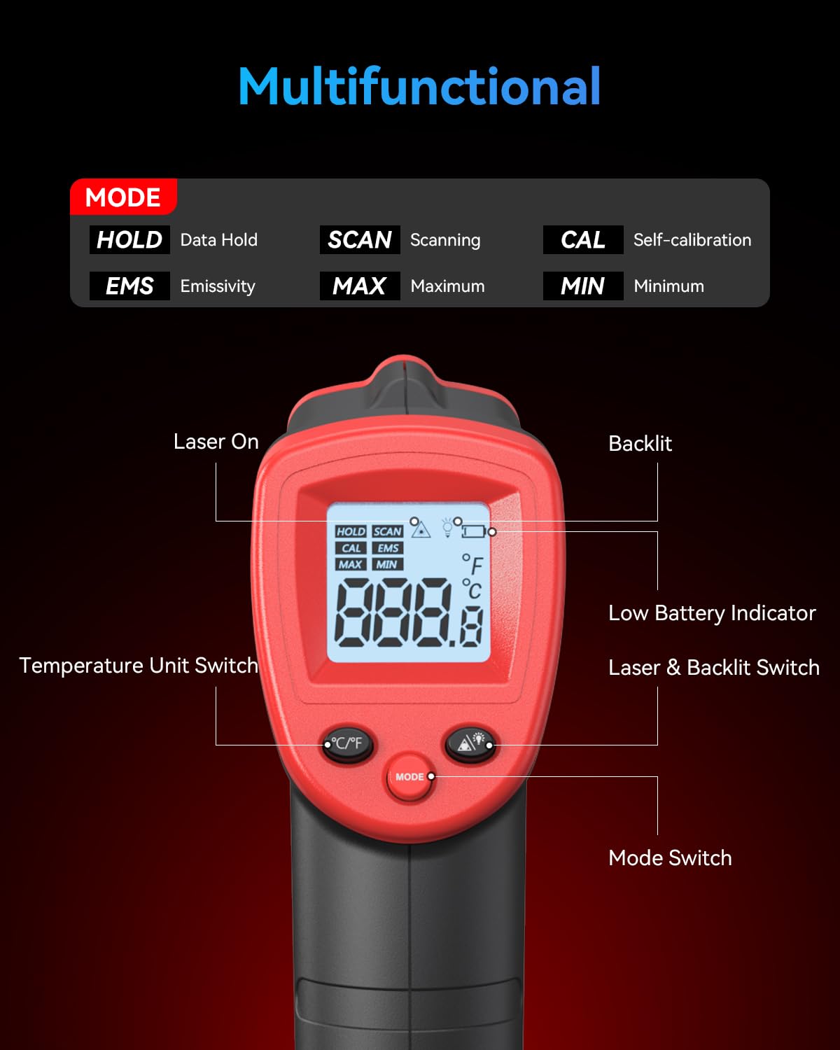Infrared Thermometer, Digital Surface Temperature Gun -58℉ to 1094℉