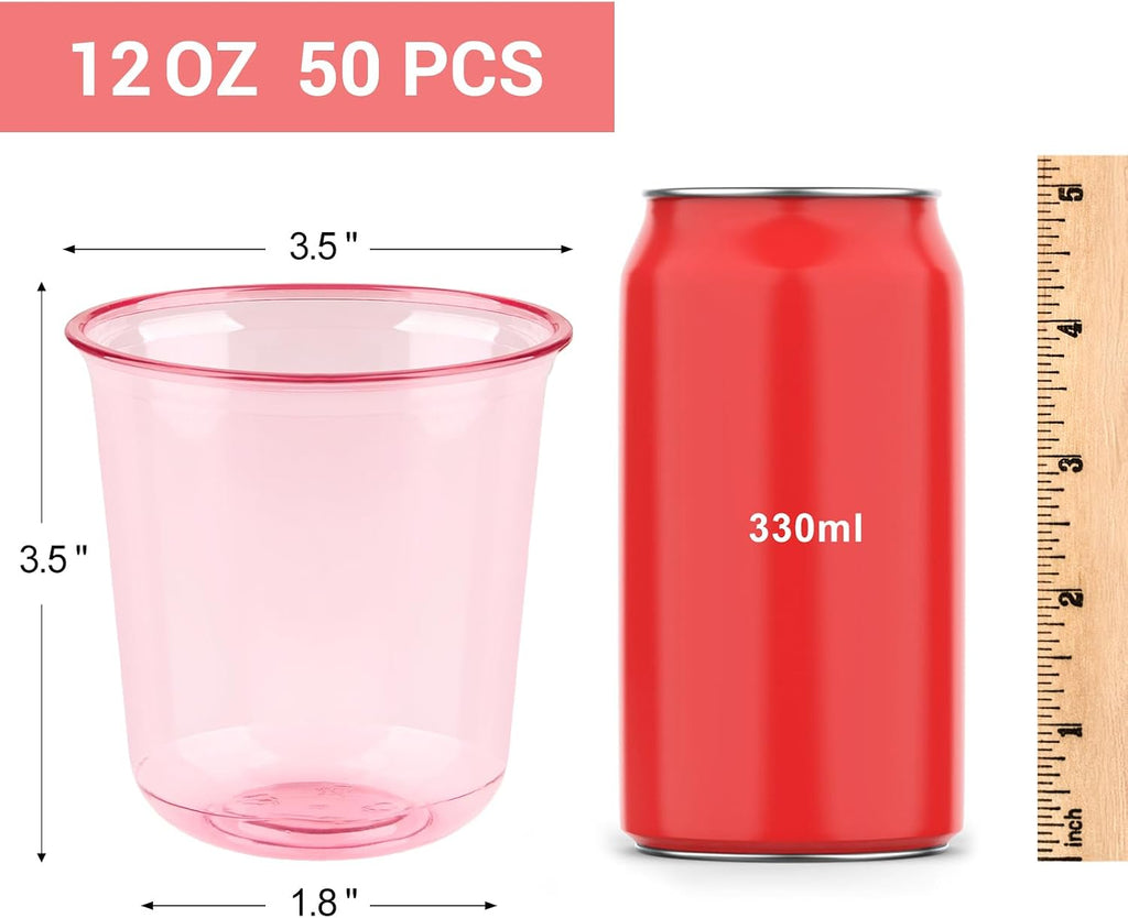 12 oz Pink Plastic Cups for Party, 50 Pack