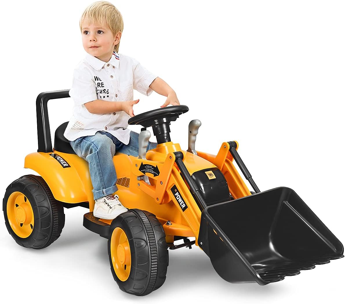 FFlyer Kids Ride on Excavator, 6V Battery-Powered Loader Digger w/Controllable Digging Bucket, Horn &