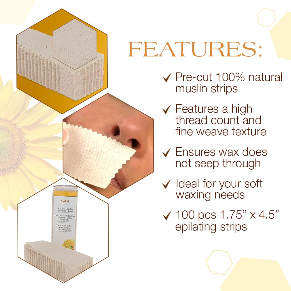 Waxing Strips for Hair Waxing/Hair Removal, Small Natural Muslin Strips, 100 Ct (1.75 in x 4.5 in) Small