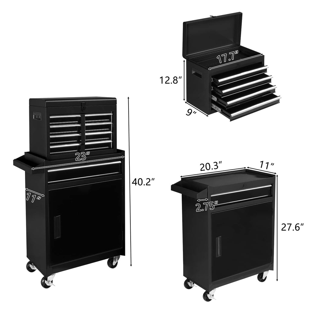 5-Drawer Rolling Tool Chest, Tool Storage Cabinet w/Drawers, Lockable Wheels, Detachable Top & Adjustable Shelf