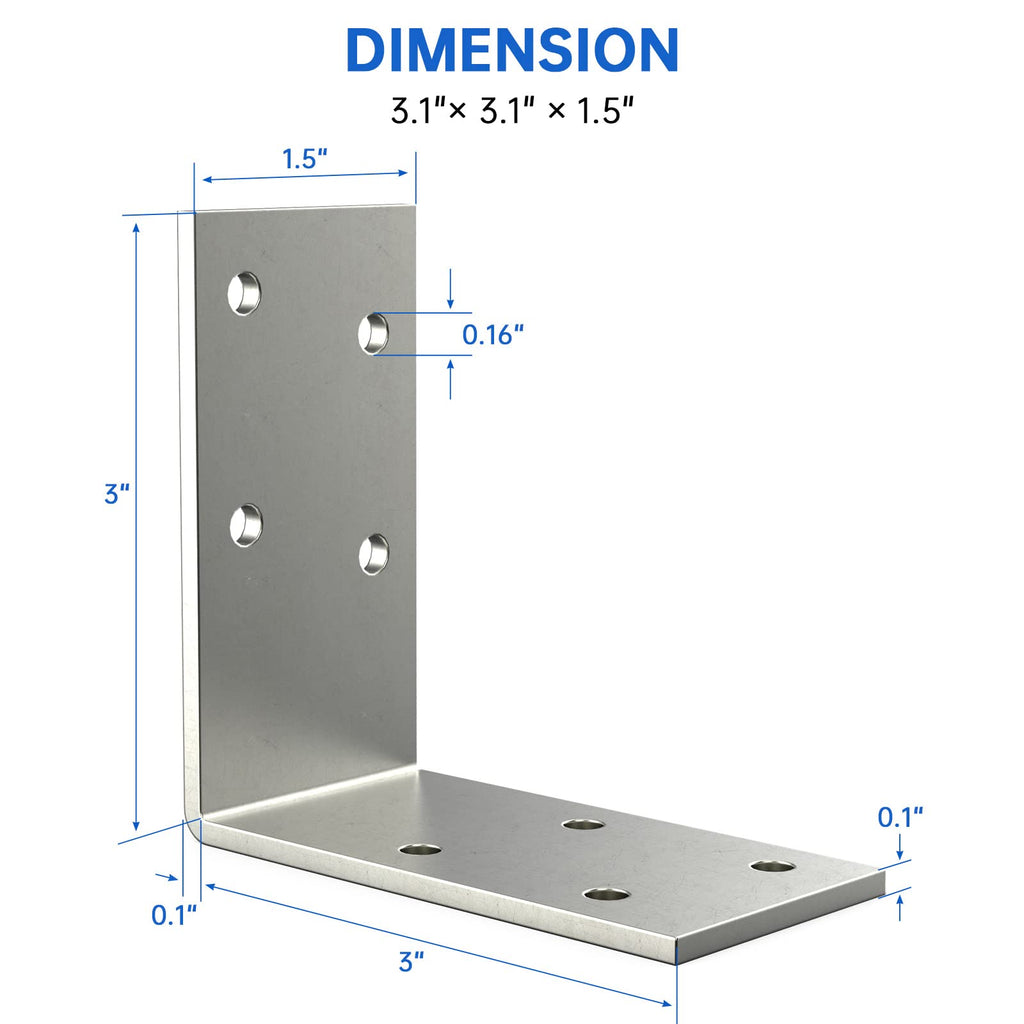 (8PCS) 3x3x1.5 L Brackets Heavy Duty, Galvanized Corner Brace