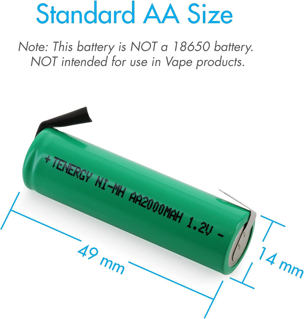 AA 1.2V NiMH 2000mAh Flat Top Rechargeable AA Batteries with Tabs, 4 Pack
