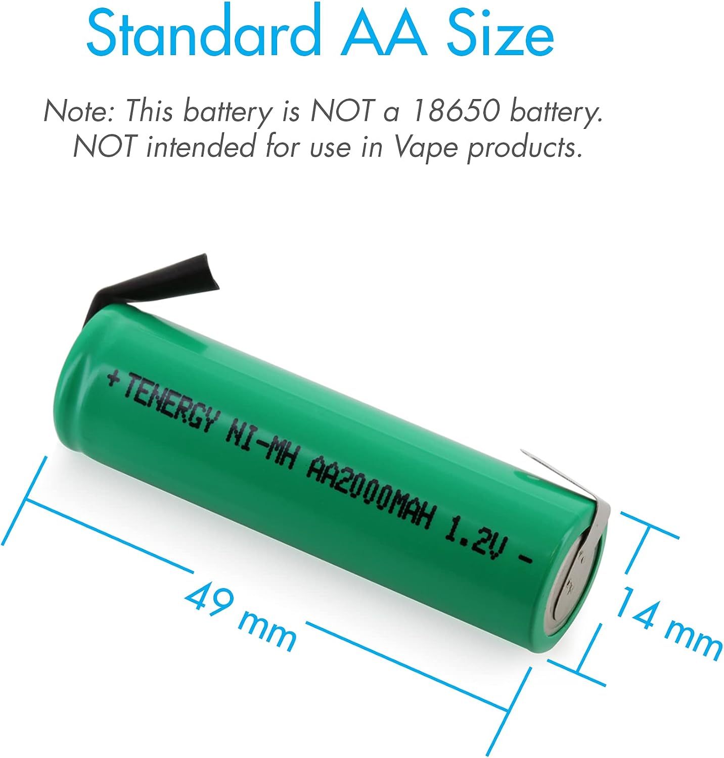 AA 1.2V NiMH 2000mAh Flat Top Rechargeable AA Batteries with Tabs, 4 Pack