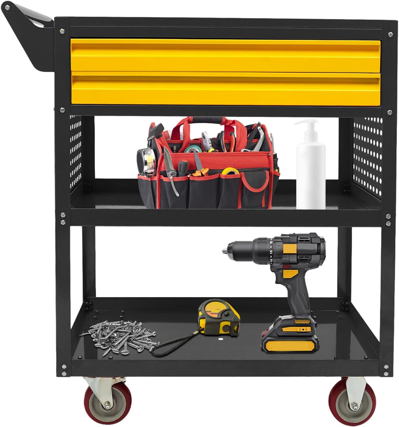 5-Tier Heavy Duty Tool Cart, 400Lbs Capacity Carbon Steel Rolling Cart with 2 Drawers, Mechanic Tool Storage