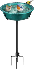 Bird Bath for Outside with Metal Ground Stake, Green