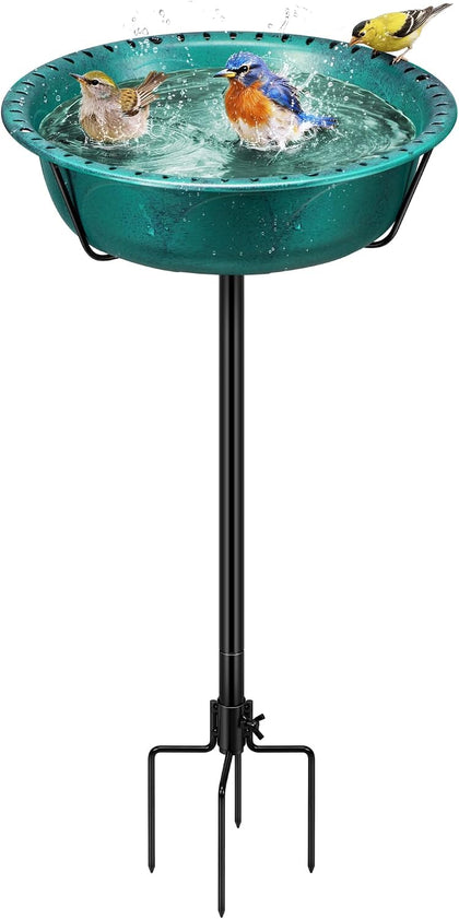 Bird Bath for Outside with Metal Ground Stake, Green