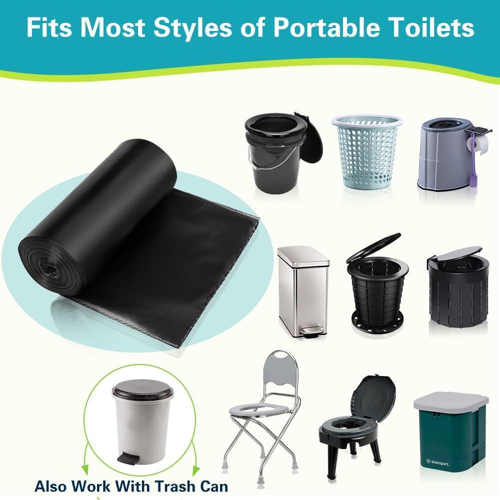 Portable Toilet Bags for Camping, Biodegradable Drawstring Toilet Bags | Lemon Scent, Compostable Bags for 5-8 Gallon