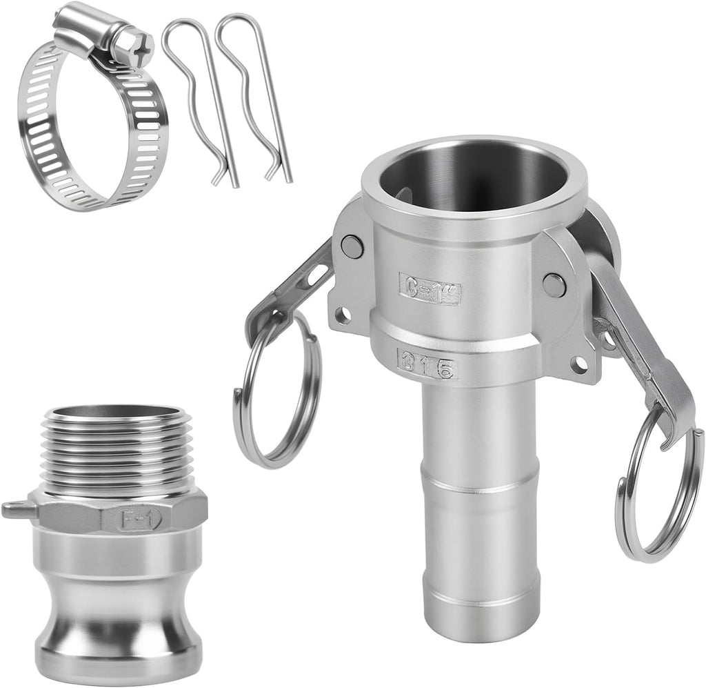Stainless Steel 1 inch Camlock Fitting, Barb Camplug and NPT Male Thread