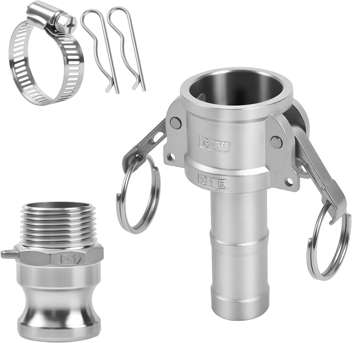 Stainless Steel 1 inch Camlock Fitting, Barb Camplug and NPT Male Thread