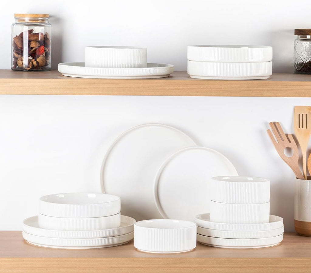 Ceramic Dinnerware Set for 4, 12-Piece Plates and Bowls Set