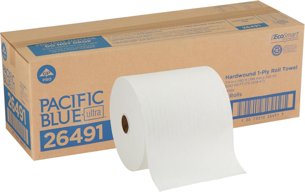 Pacific Blue Ultra 8'' High-Capacity Paper Towel Rolls, White, 26491, 1,150 Linear Feet Per Roll, 3 Rolls Per Case