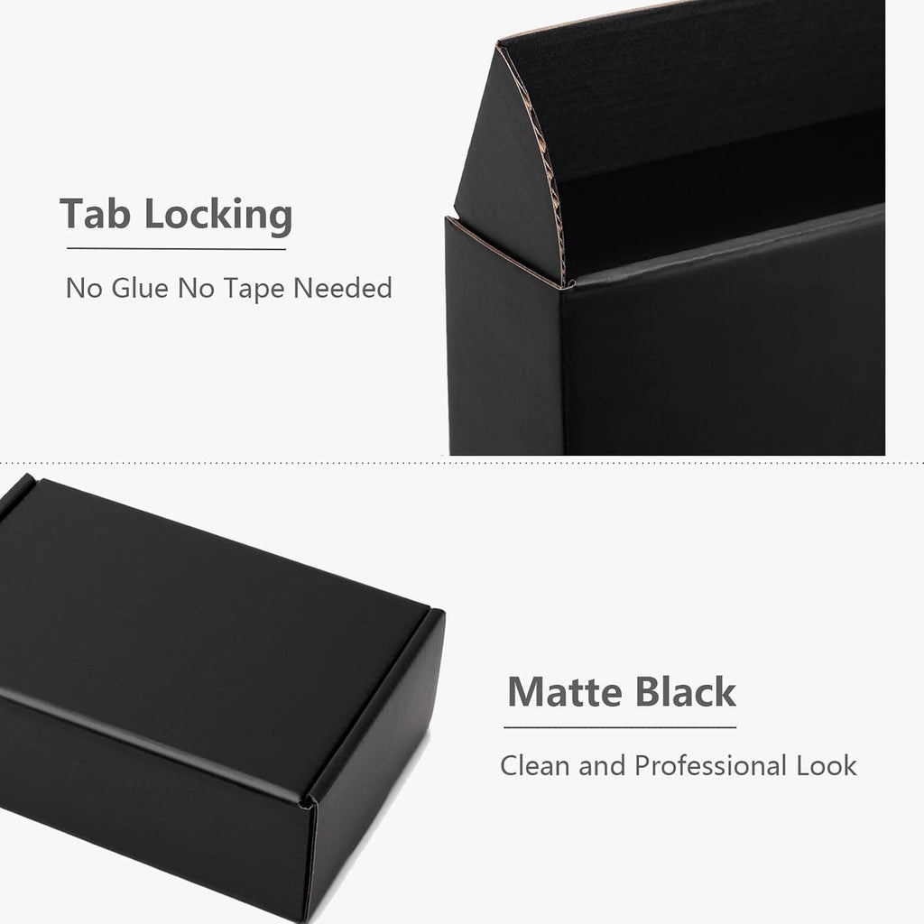 9x6.5x2 Inches Black Shipping Boxes 25 Pack Corrugated Cardboard | Mailing Box for Small Business, Tab Locking