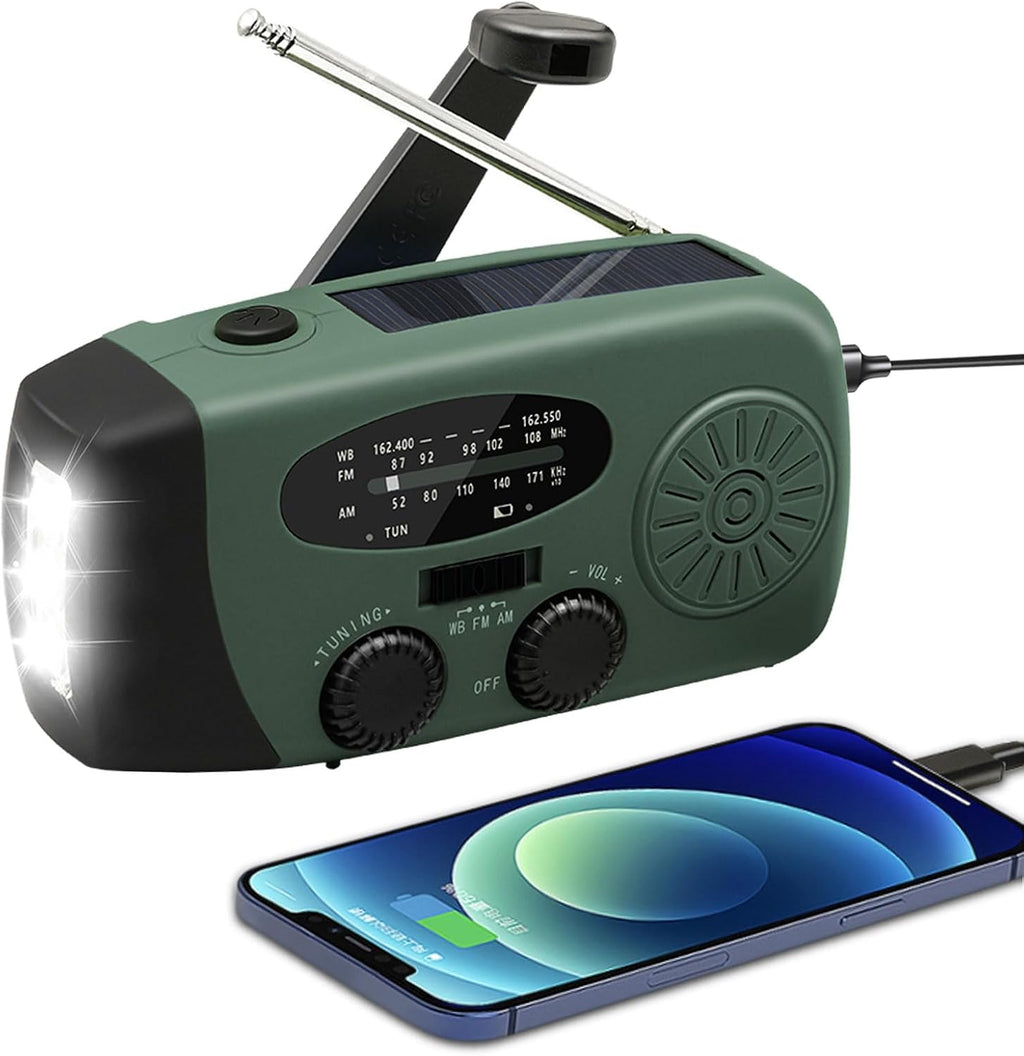 7400mWh Emergency Weather Radio, Portable Solar Hand Crank Radio AM/FM/NOAA, with 3 Mode Flashlight & Reading Lamp