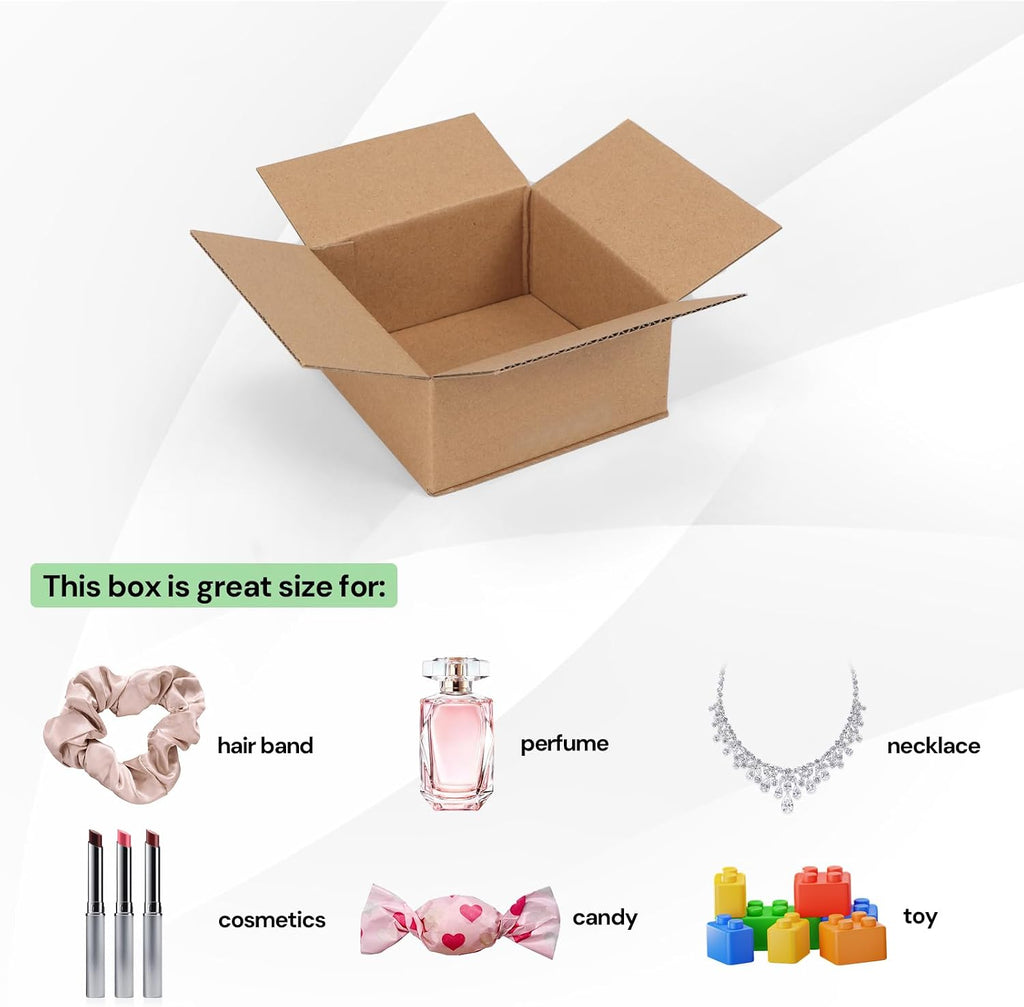 100 Pack 4x4x2 Shipping Boxes Brown, Small Corrugated Cardboard Box for Mailing, Packaging Small Business, Kraft