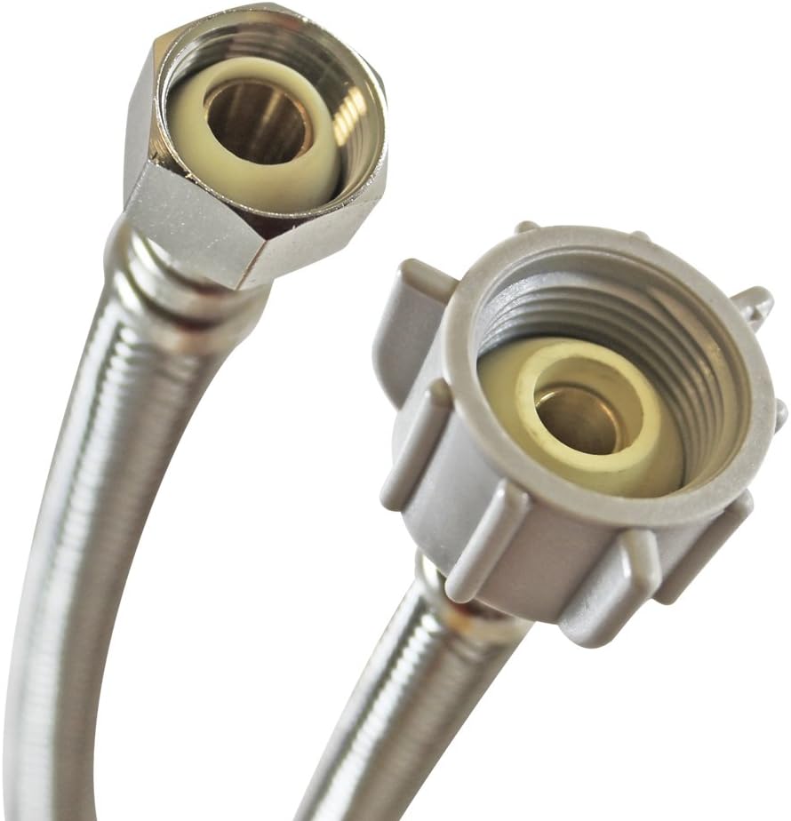 B3T09 Toilet Connector, Braided Stainless Steel - 1/2 Female Compression Thread x 7/8 Ballcock Thread, 9-Inch Length